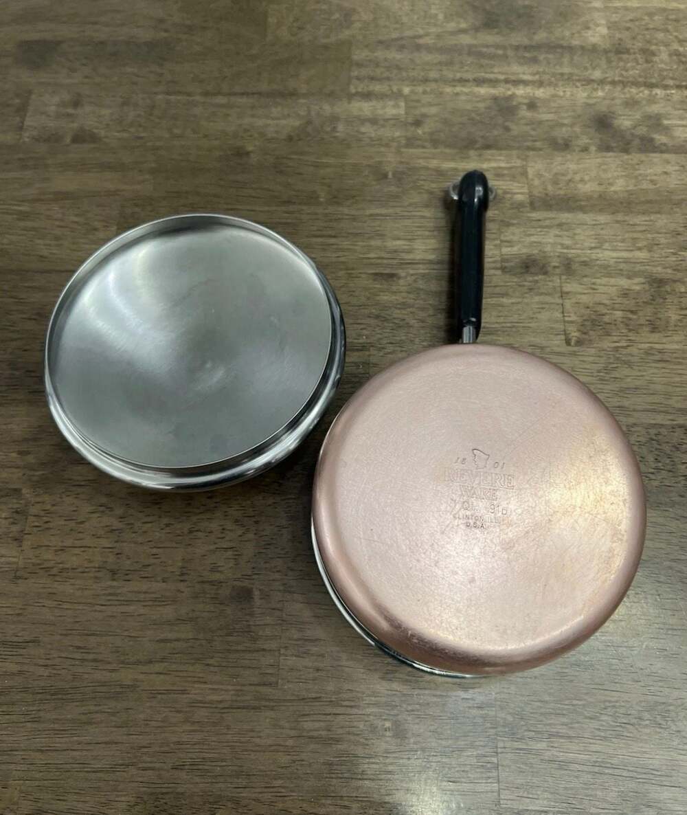 Vintage 1801 Revere Ware 1 Quart Copper Clad Stainless Steel Saucepan with Lid